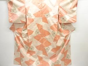 裂取りに唐草・華紋模様織り出し十日町紬着物